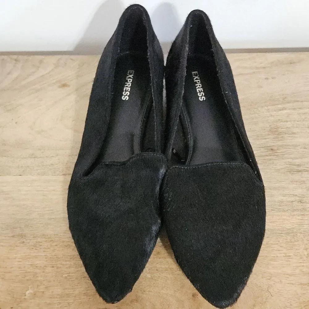 Express Shoes Womens Sz 9 Calf Hair Dress Loafers Slip‎ On Pointed Toe Black